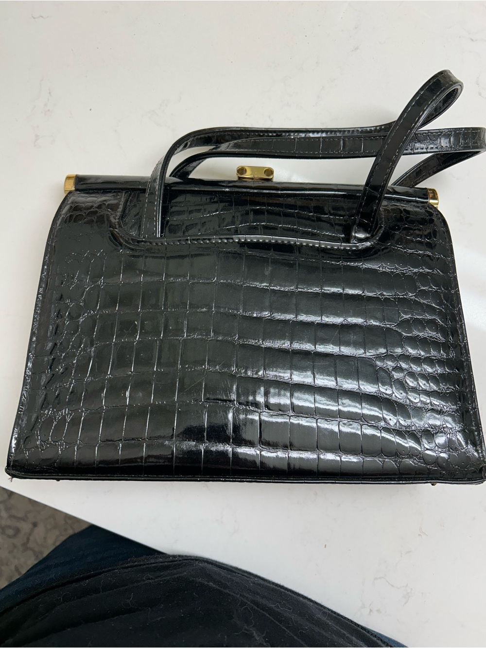 Vintage My Lady handbag made in England Black Croc-Embossed Top-Handle.